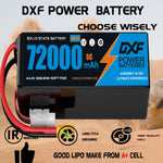 DXF 12S 44.4V 72000mAh 5C Soft Case LiPo Battery with 8AWG Wire for Toy Cars, Boats, UAVs & Drones (1-6 Pack)