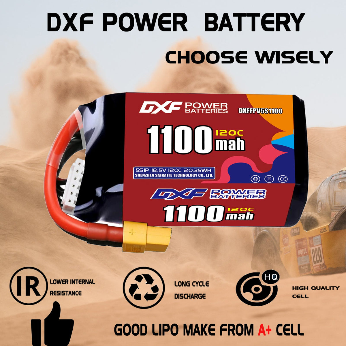 DXF 5S 18.5V 1100mAh 120C LiPo Battery for FPV Micro Drones (PH2.0 / JST / XT30 / SM / XT60 / EC5 / XT90 Options)