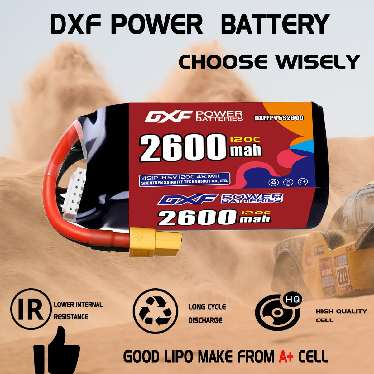 DXF 5S 18.5V 2600mAh 120C LiPo Battery for FPV Micro Drones (PH2.0 / JST / XT30 / SM / XT60 / EC5 / XT90 Options)