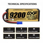 DXF GoldSeries 4S HV 15.2V 9200mAh 140C Graphene Hardcase LiPo Battery with XT90 & 10AWG Wire (1-6 Pack)