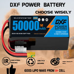 DXF 6S 22.2V 50000mAh 5C Soft Case LiPo Battery with 8AWG Wire for Toy Cars, Boats, UAVs & Drones (1-6 Pack)
