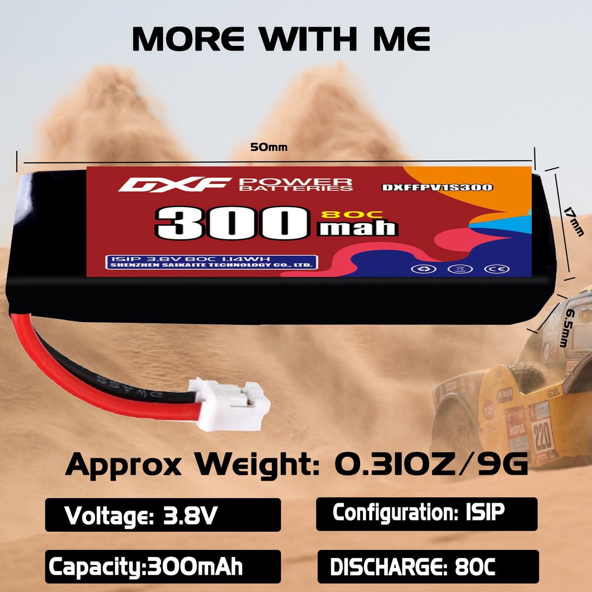 DXF LiPo Battery 1S HV 3.8V 300mAh 80C with PH2.0 / JST / XT30 / SM / XT60 / EC5 / XT90 for FPV Drone Whoop Micro Racing