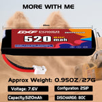 DXF LiPo Battery 2S HV 7.6V 520mAh 80C with PH2.0 / JST / XT30 / SM / XT60 / EC5 / XT90 for FPV Drone Whoop Micro Racing