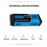 DXF BLUE 2S HV 7.6V 8400mAh 140C Graphene Slim Hardcase LiPo with 5mm to Deans/T-Plug & 10AWG Wire (1-6 Pack)