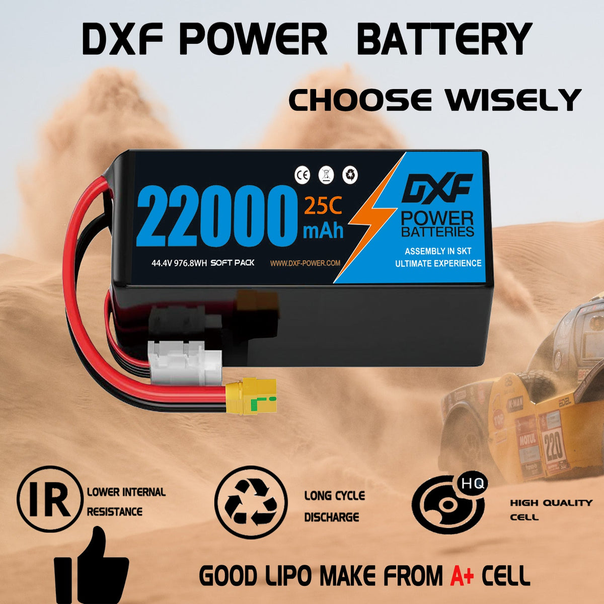 DXF LiPo Battery 12S 44.4V 22000mAh 25C Graphene Softcase Blue with EC5 / T / TRX / XT60 / XT90 / XT150 / Q8s Plug for RC Boat Drone UAV