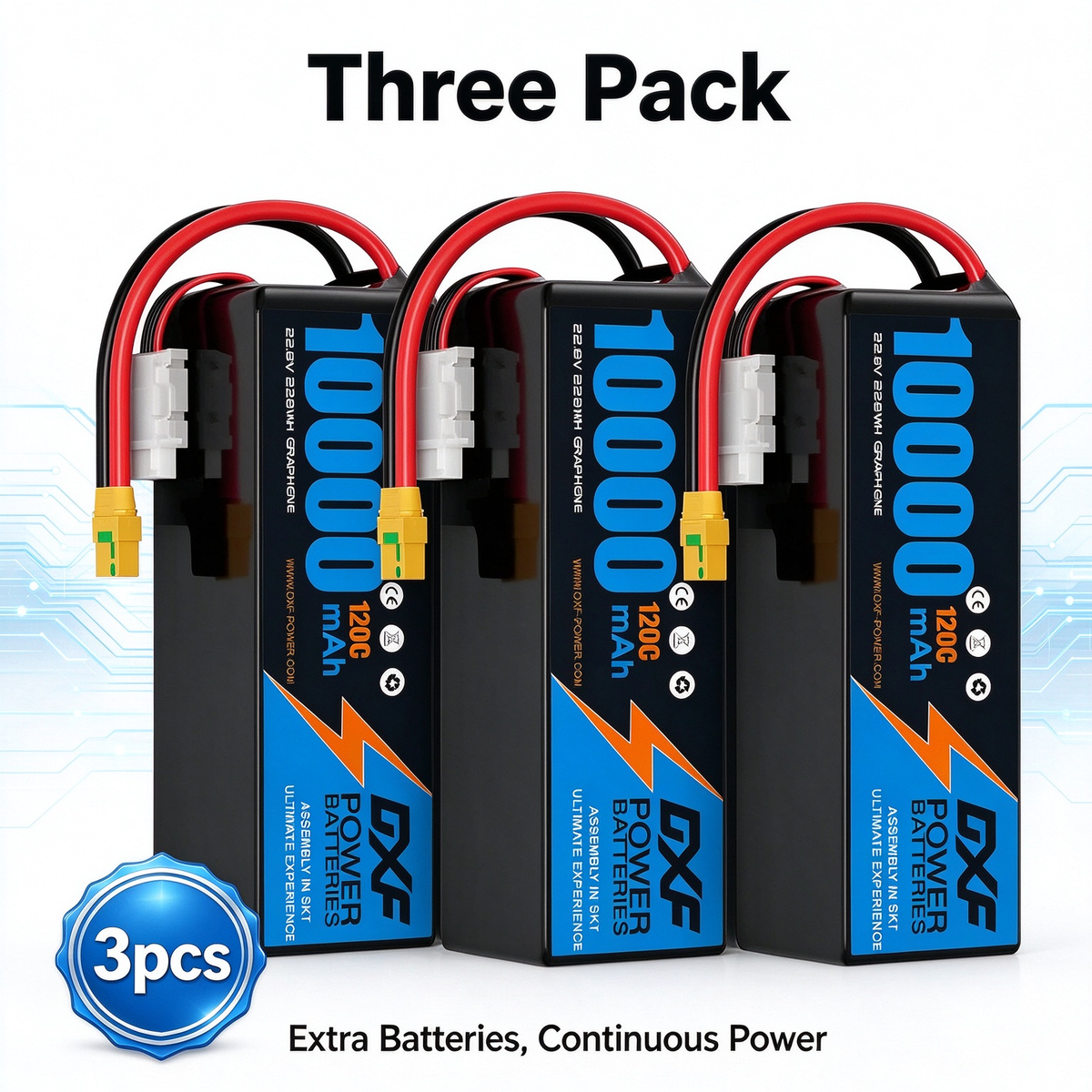 DXF 6S 22.8V 10000mAh 120C Soft Case LiHV Battery with 8AWG Wire for Toy Cars, Boats, UAVs & Drones (1-6 Pack)