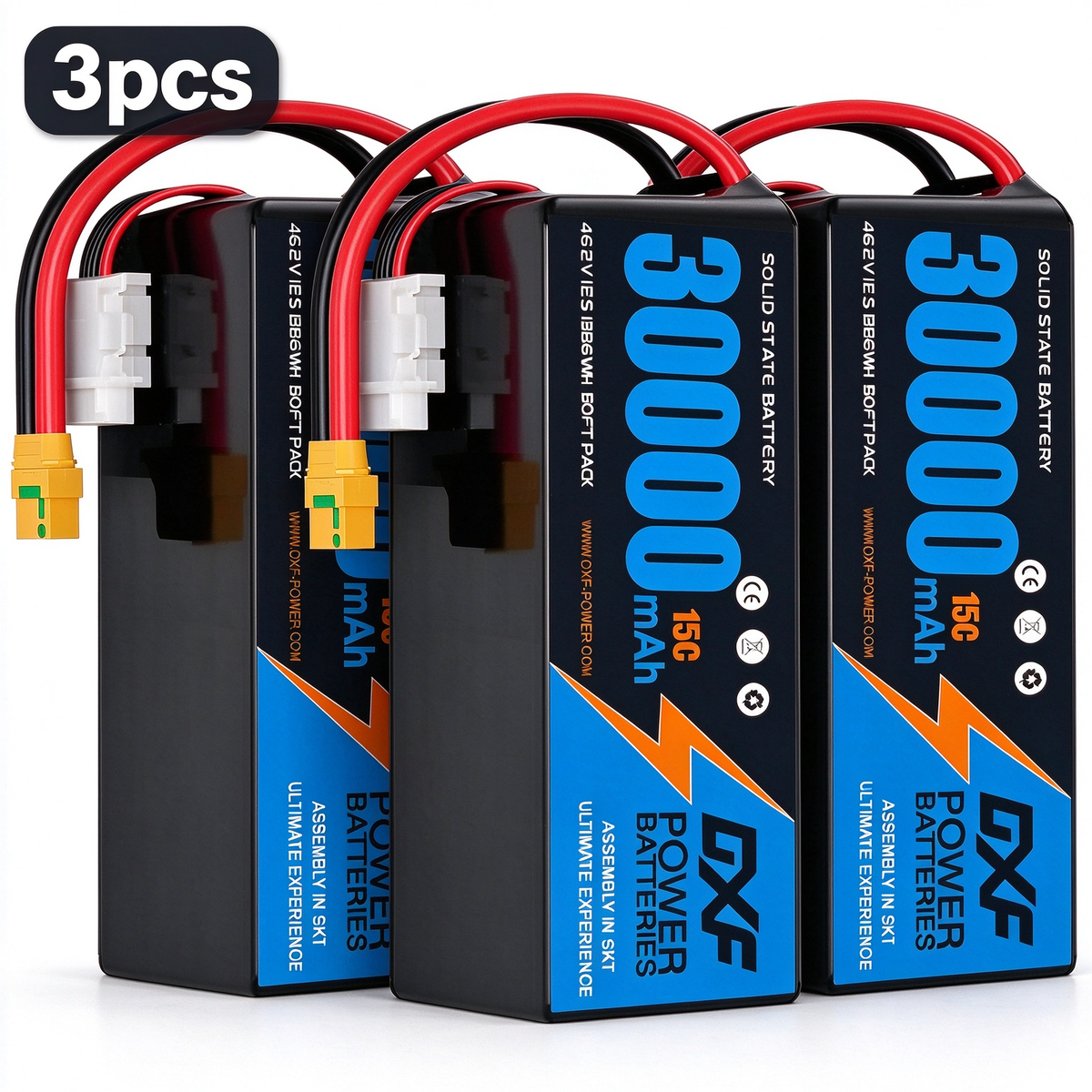 DXF SEMI-SOLID 12S 46.2V 30000mAh 15C Soft Case LiPo Battery with 8AWG Wire for Toy Cars, Boats, UAVs & Drones (1-6 Pack)