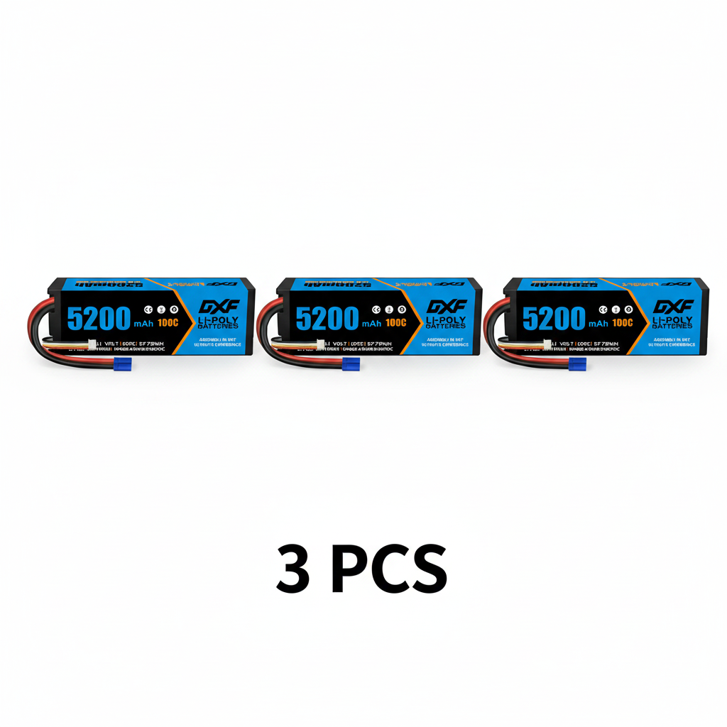 DXF 3S 11.1V 5200mAh 100C Hardcase LiPo Battery with 10AWG EC5 for 1/8 1/10 RC Cars, Trucks, Buggies (1-6 Pack Available)