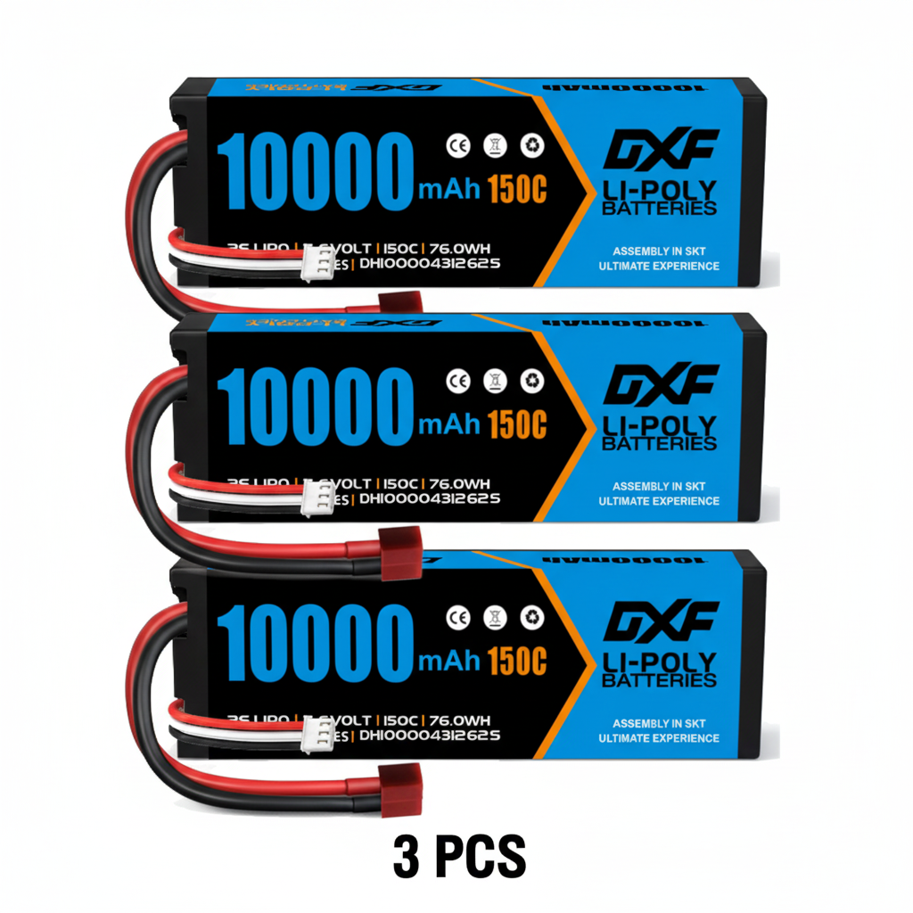 DXF Blue Version 2S HV 7.6V 10000mAh 150C Hardcase LiPo Battery with Deans T-Plug & 10AWG Wire (1-6 Pack)