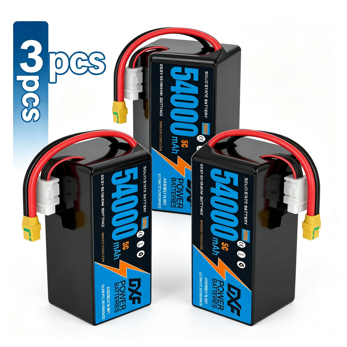DXF 6S 22.2V 54000mAh 5C Soft Case LiPo Battery with 8AWG Wire for Toy Cars, Boats, UAVs & Drones (1-6 Pack)