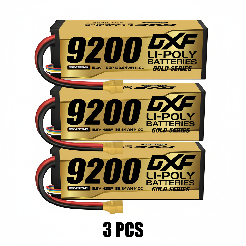 DXF GoldSeries 4S HV 15.2V 9200mAh 140C Graphene Hardcase LiPo Battery with XT90 & 10AWG Wire (1-6 Pack)