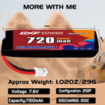 DXF 2S 7.6V 720mAh 100C LiPo Battery for FPV Micro Drones (PH2.0 / JST / XT30 / SM / XT60 / EC5 / XT90 Options)