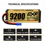 DXF 3S 11.4V 9200mAh 140C Hardcase LiPo Battery with 10AWG EC5 for 1/8 1/10 RC Cars, Boats, Trucks (1-6 Pack Available)
