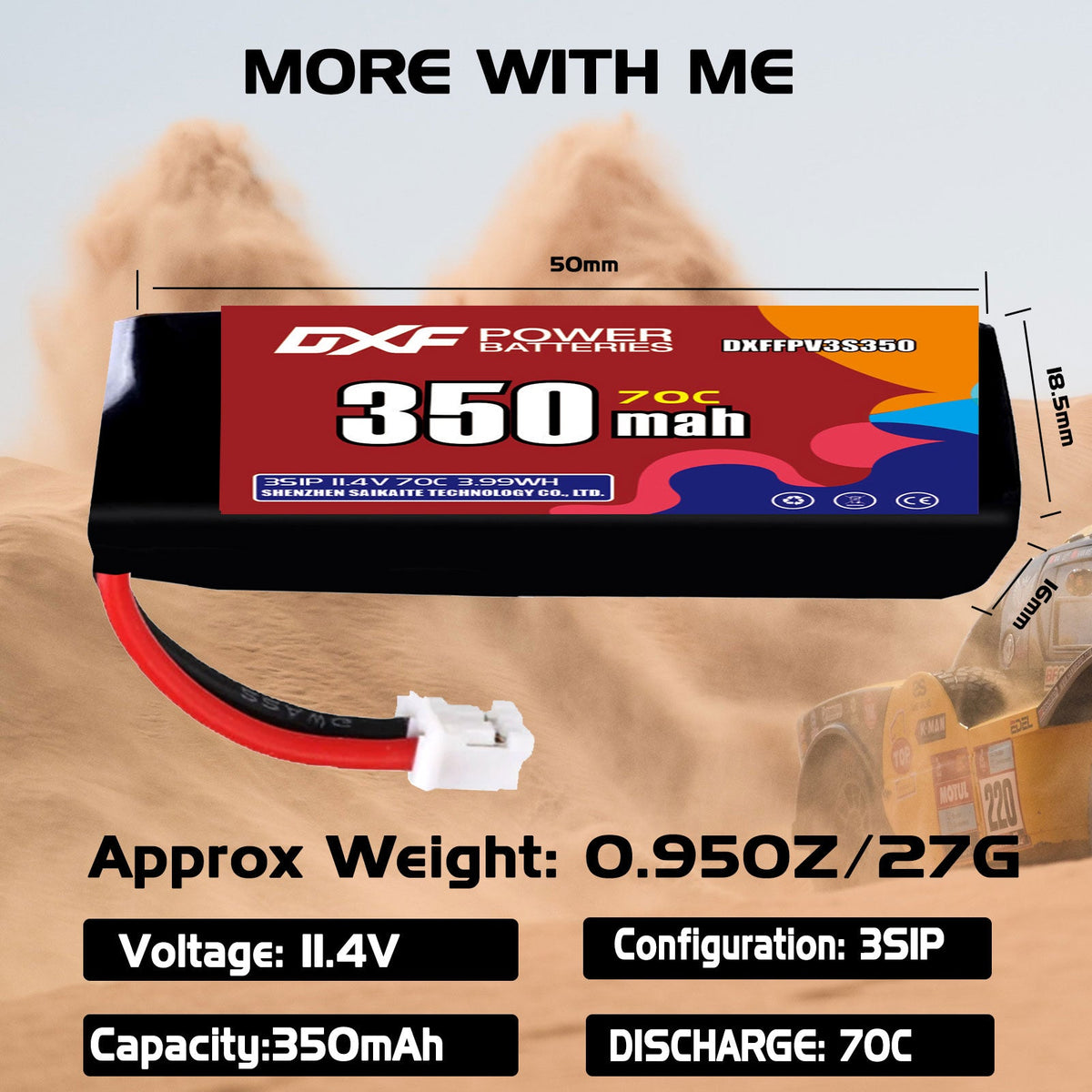 DXF LiPo Battery 3S HV 11.4V 350mAh 70C with PH2.0 / JST / XT30 / SM / XT60 / EC5 / XT90 for FPV Drone Whoop Micro Racing