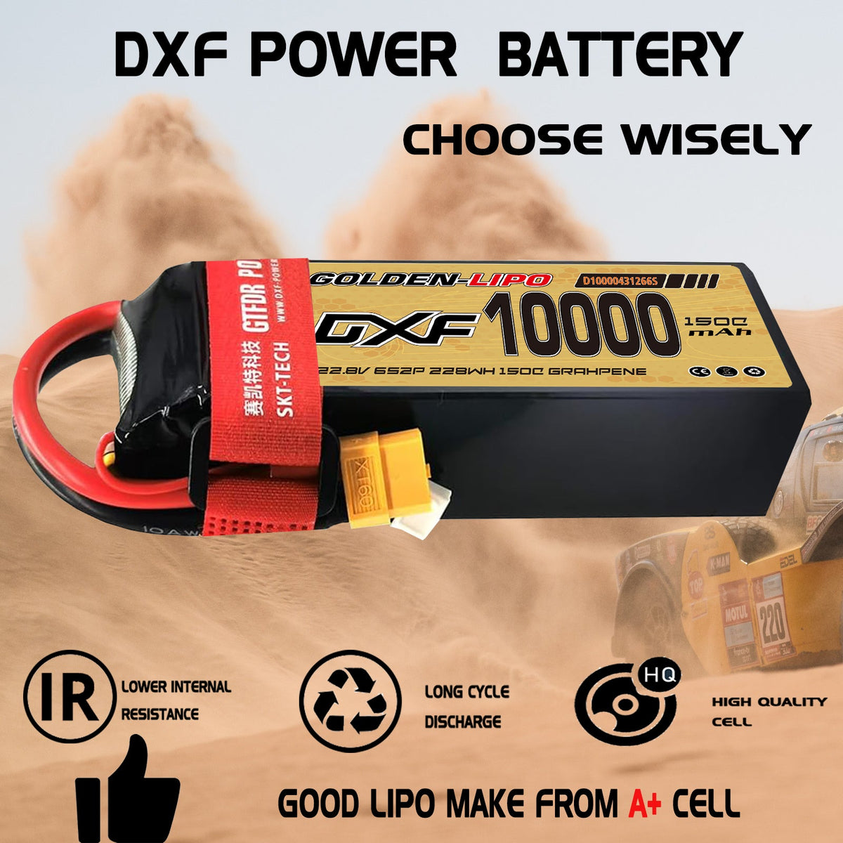 DXF Lipo Battery 6S HV 22.8V 10000mAh 150C GoldSeries Graphene Softcase with EC5 / T / TRX / XT60 / XT90 / XT150 / Q8s Plug for RC 1/8 1/10 Buggy Truck Car Off-Road Drone