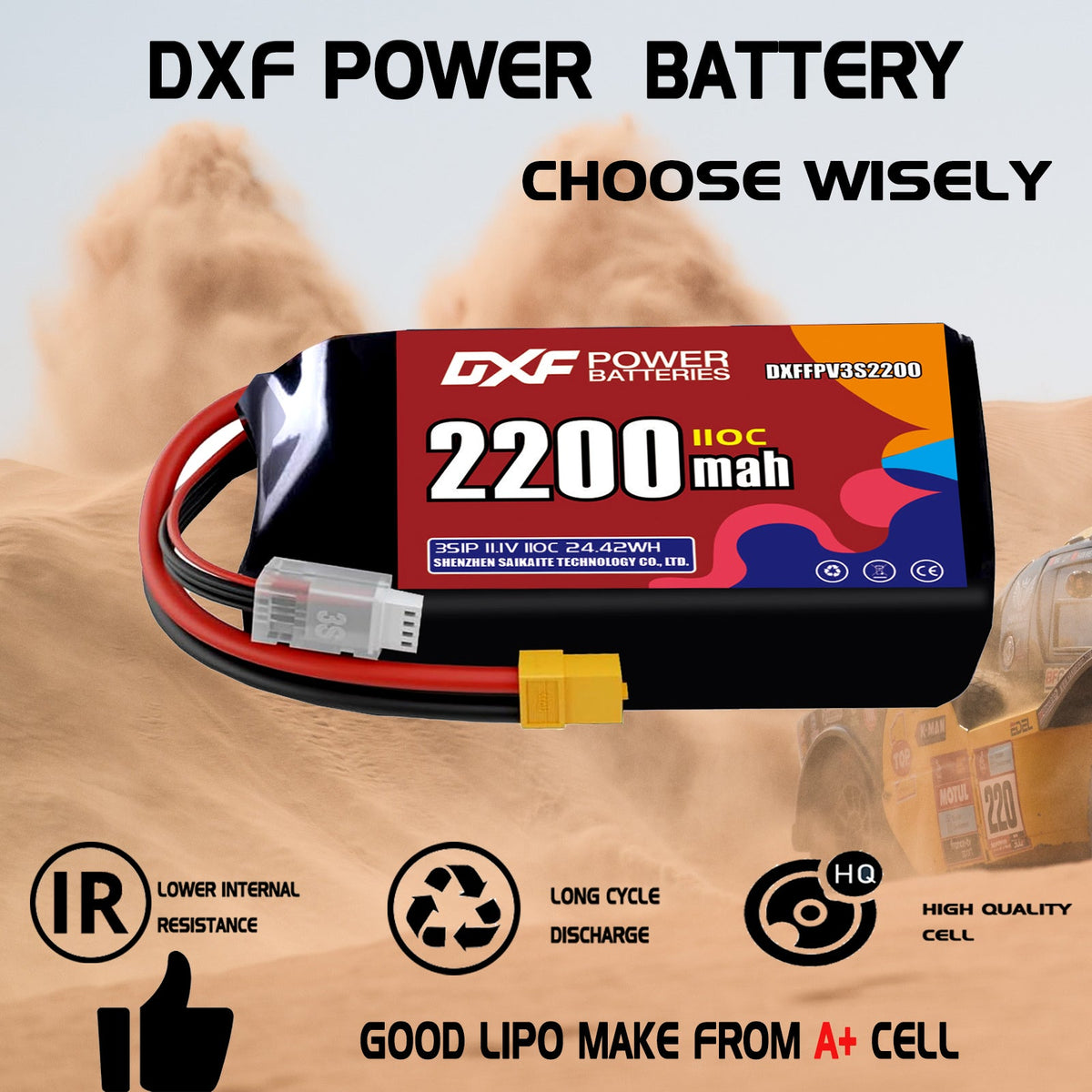 DXF LiPo Battery 3S 11.1V 2200mAh 110C with PH2.0 / JST / XT30 / SM / XT60 / EC5 / XT90 for FPV Drone Whoop Micro Racing