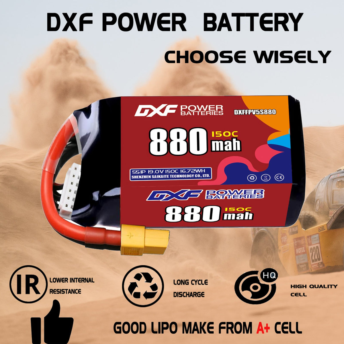 DXF 5S 19.0V 880mAh 150C LiPo Battery for FPV Micro Drones (PH2.0 / JST / XT30 / SM / XT60 / EC5 / XT90 Options)