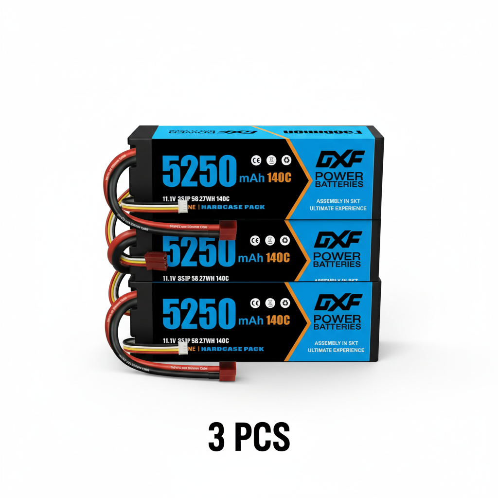DXF 3S 11.1V 5250mAh 140C Graphene Hardcase LiPo Battery with Deans T-Plug & 10AWG Wire (1-6 Pack)