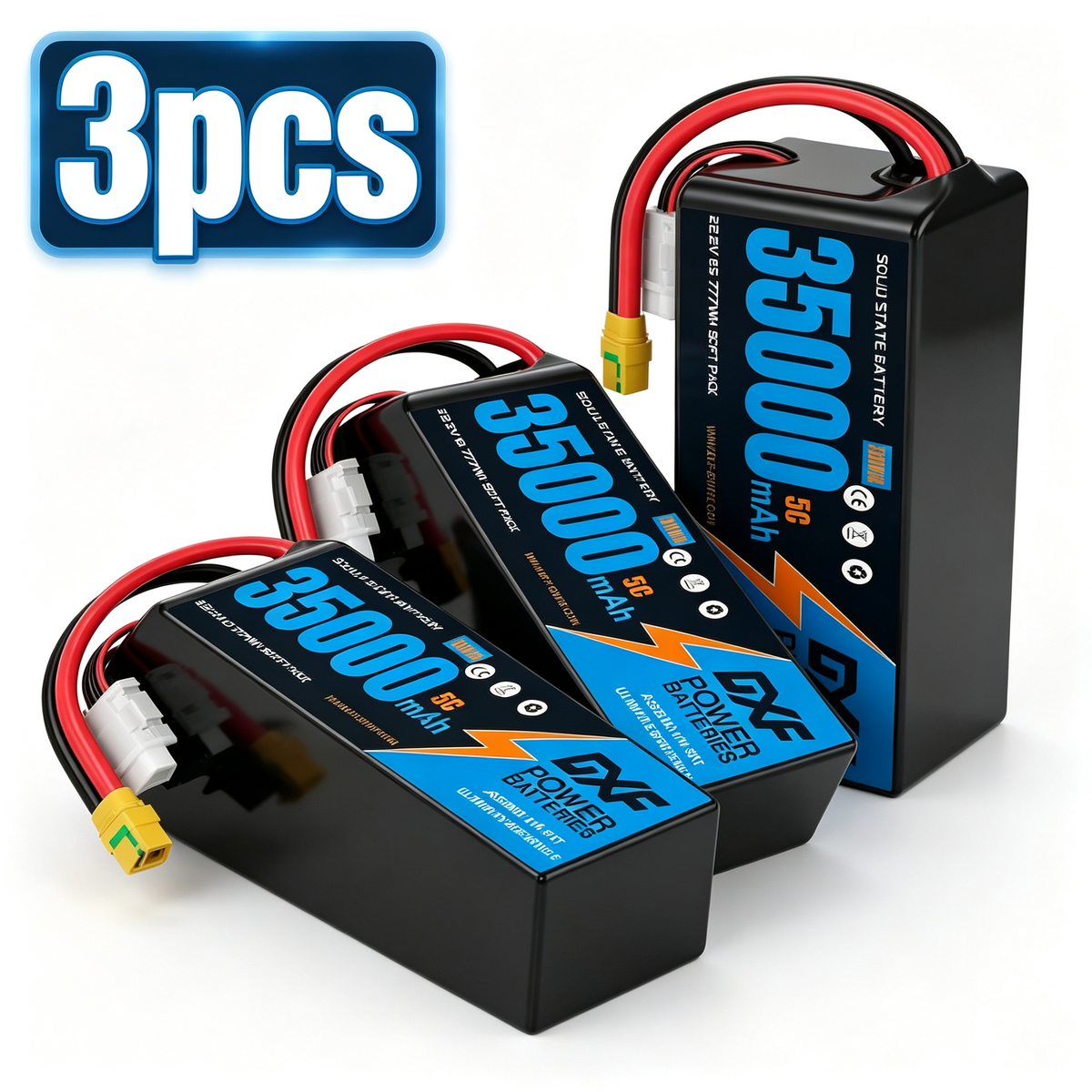 DXF 6S 22.2V 35000mAh 5C Soft Case LiPo Battery with 8AWG Wire for Toy Cars, Boats, UAVs & Drones (1-6 Pack)