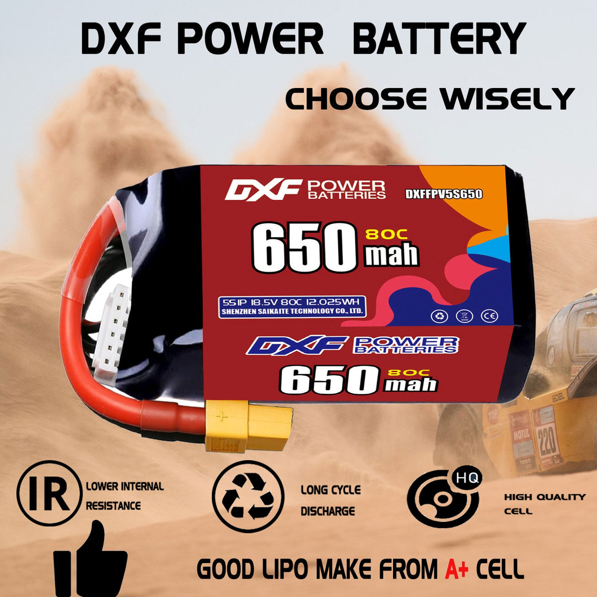 DXF LiPo Battery 6S 22.2V 650mAh 80C with PH2.0 / JST / XT30 / SM / XT60 / EC5 / XT90 for FPV Drone Whoop Micro Racing
