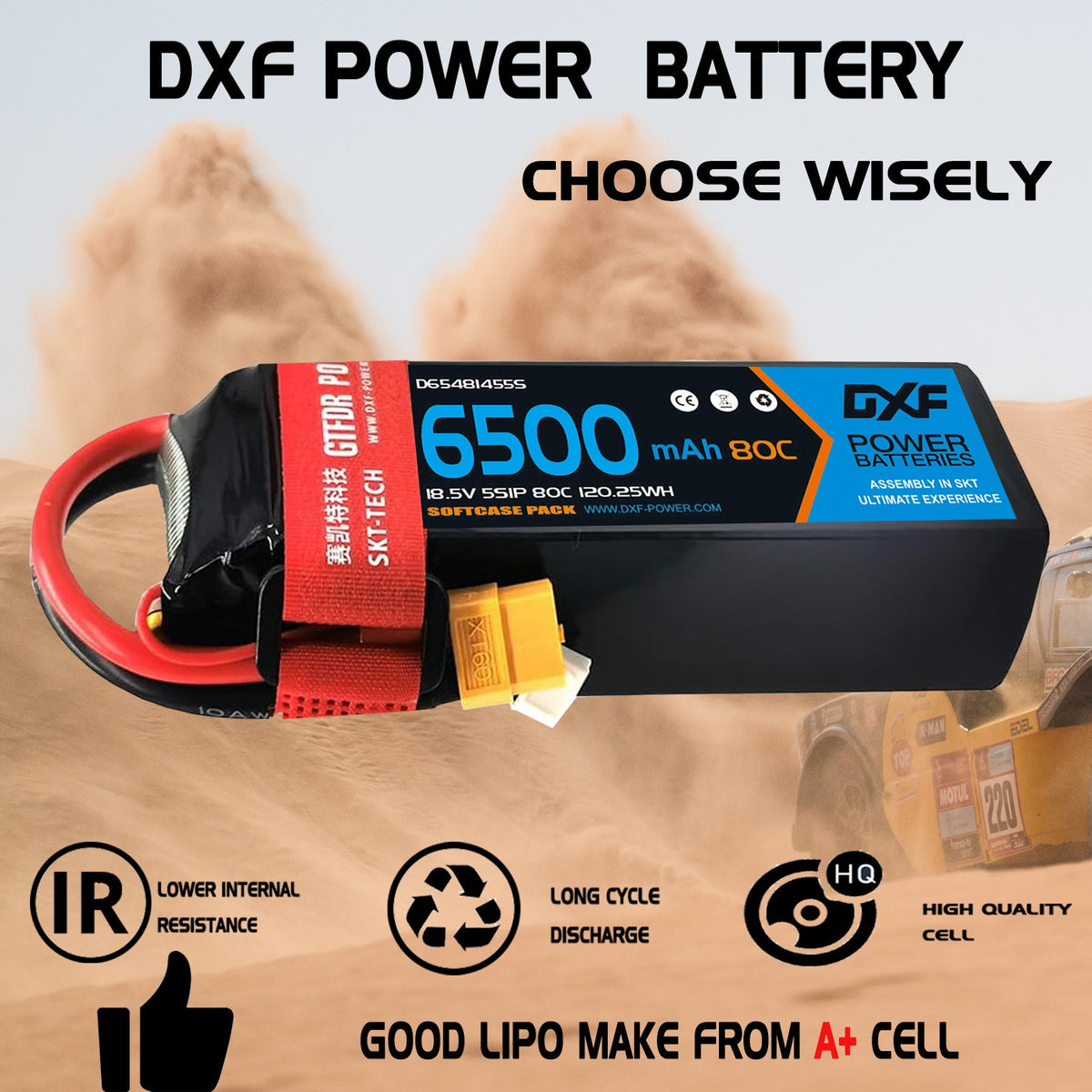 DXF Lipo Battery 5S 18.5V 6500mAh 80C Graphene Softcase with EC5 / T / TRX / XT60 / XT90 / XT150 / Q8s Plug for RC 1/8 1/10 Buggy Truck Car Off-Road Drone