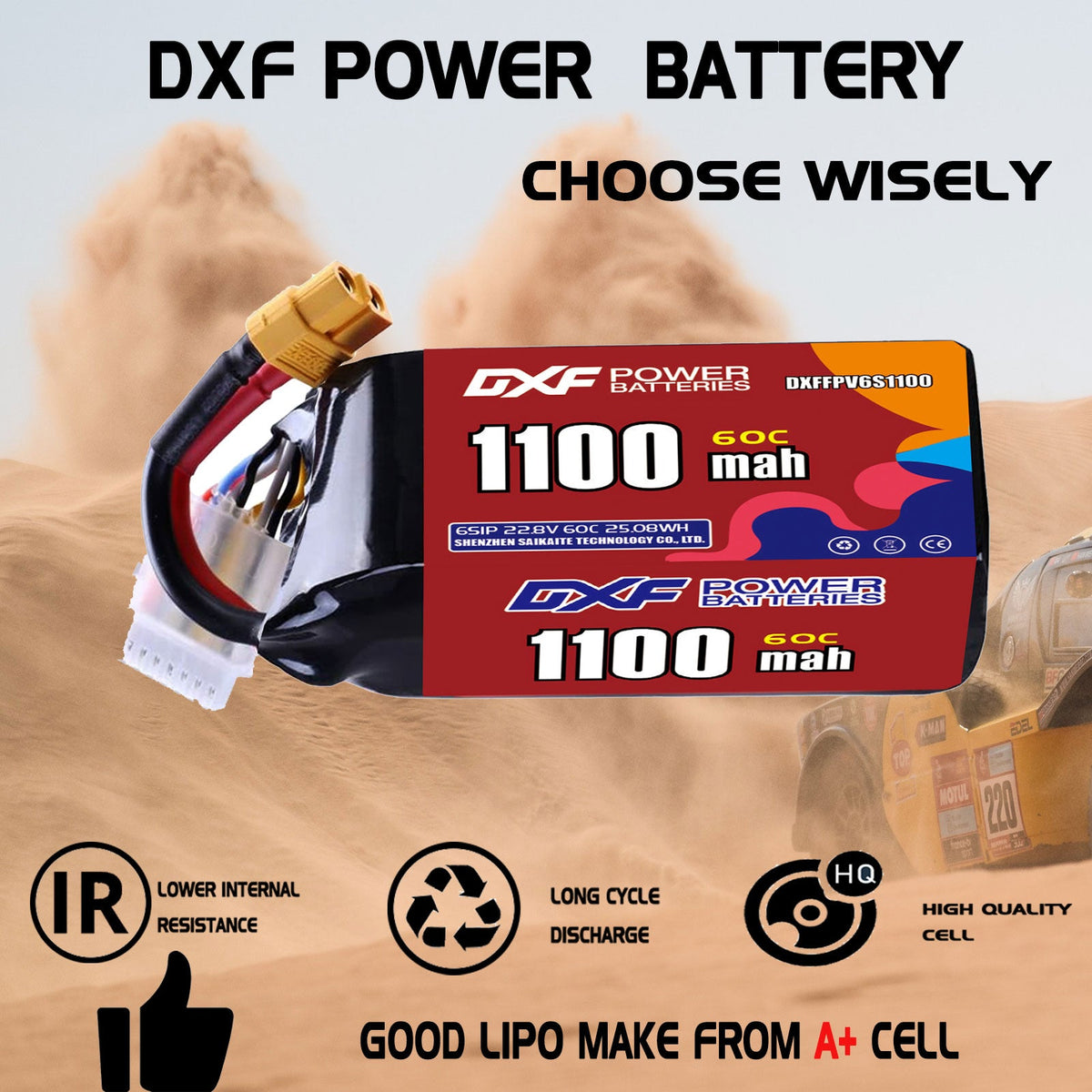 DXF LiPo Battery 6S HV 22.8V 1100mAh 60C with PH2.0 / JST / XT30 / SM / XT60 / EC5 / XT90 for FPV Drone Whoop Micro Racing