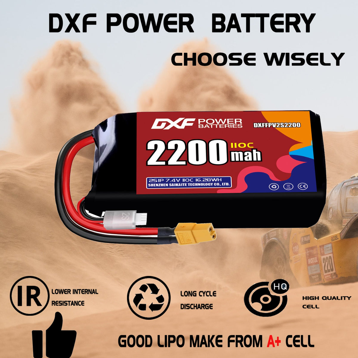 DXF LiPo Battery 2S 7.4V 2200mAh 110C with PH2.0 / JST / XT30 / SM / XT60 / EC5 / XT90 for FPV Drone Whoop Micro Racing