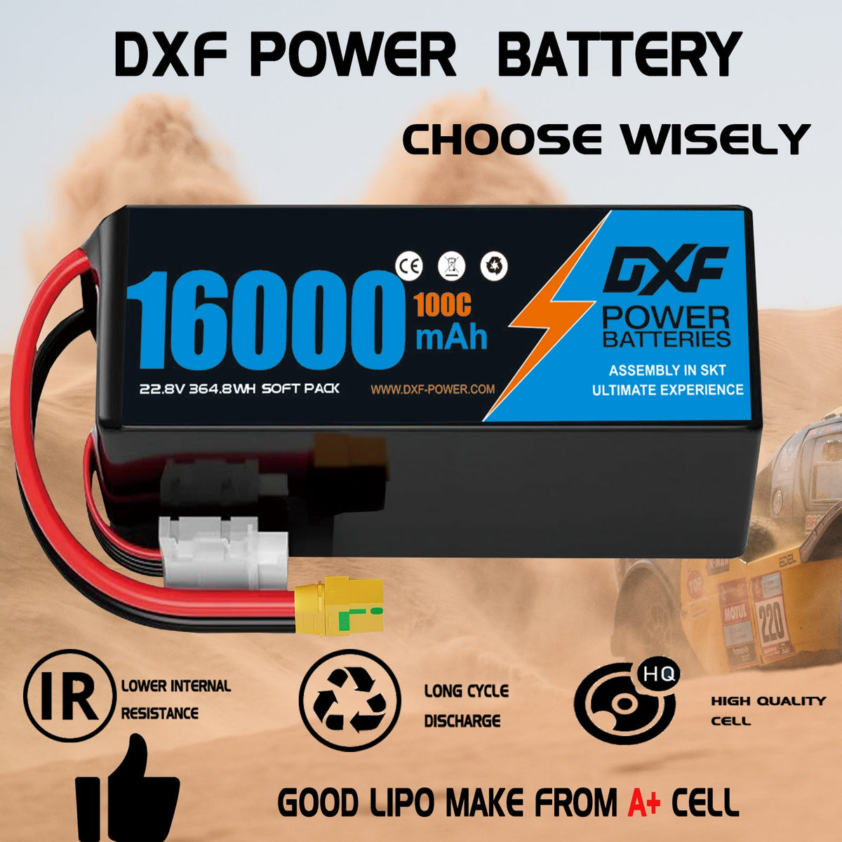 DXF LiPo Battery 6S HV 22.8V 16000mAh 100C Graphene Softcase Blue with EC5 / T / TRX / XT60 / XT90 / XT150 / Q8s Plug for RC 1/8 1/10 Buggy Truck Car Off-Road Drone