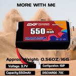 DXF LiPo Battery 1S 3.7V 550mAh 70C with PH2.0 / JST / XT30 / SM / XT60 / EC5 / XT90 for FPV Drone Whoop Micro Racing