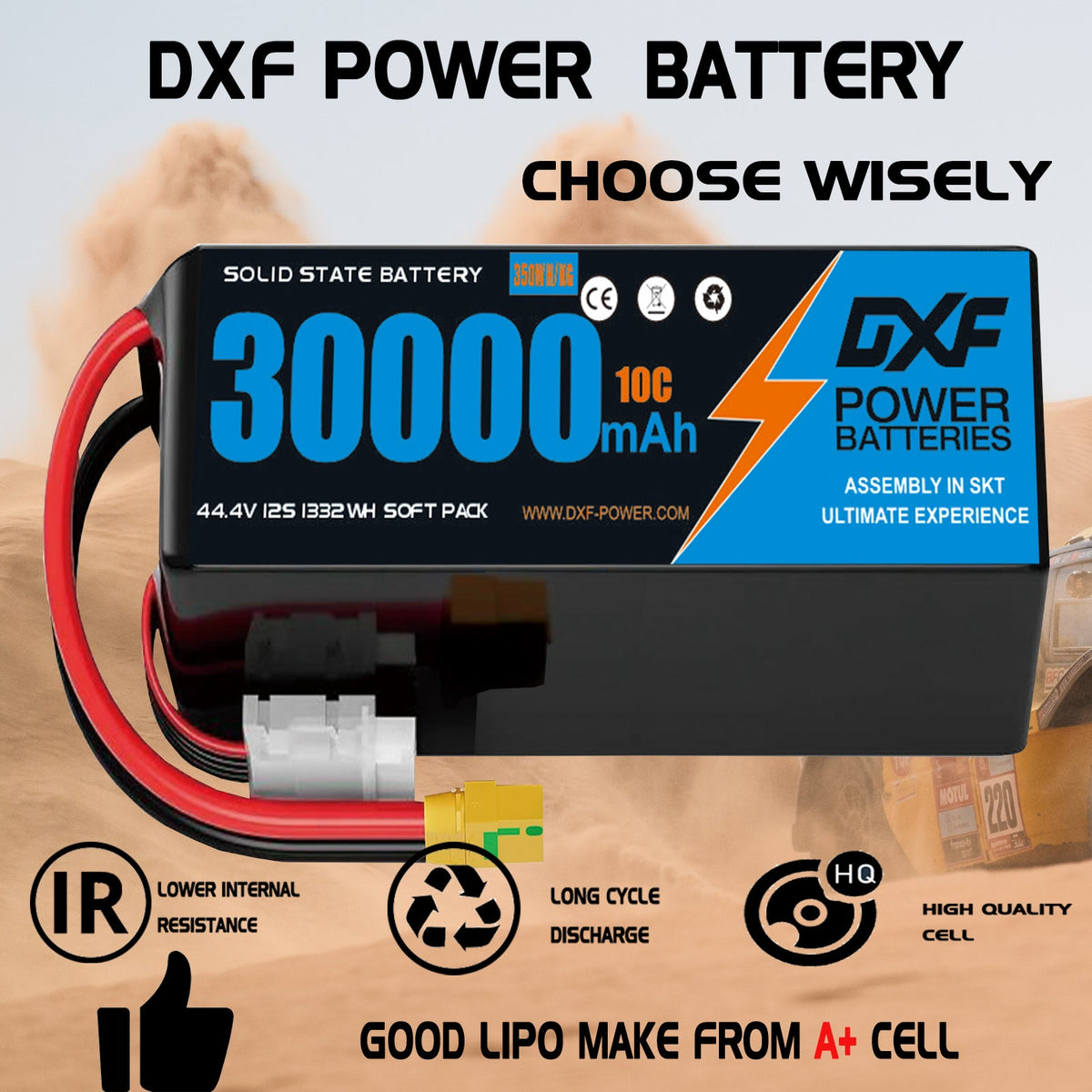 (CN)DXF 12S Lipo Battery 44.4V 10C 30000mAh Soft Case Battery  for Drone UAV FPV Car Truck Tank RC Semi solidstate Battery Racing Hobby