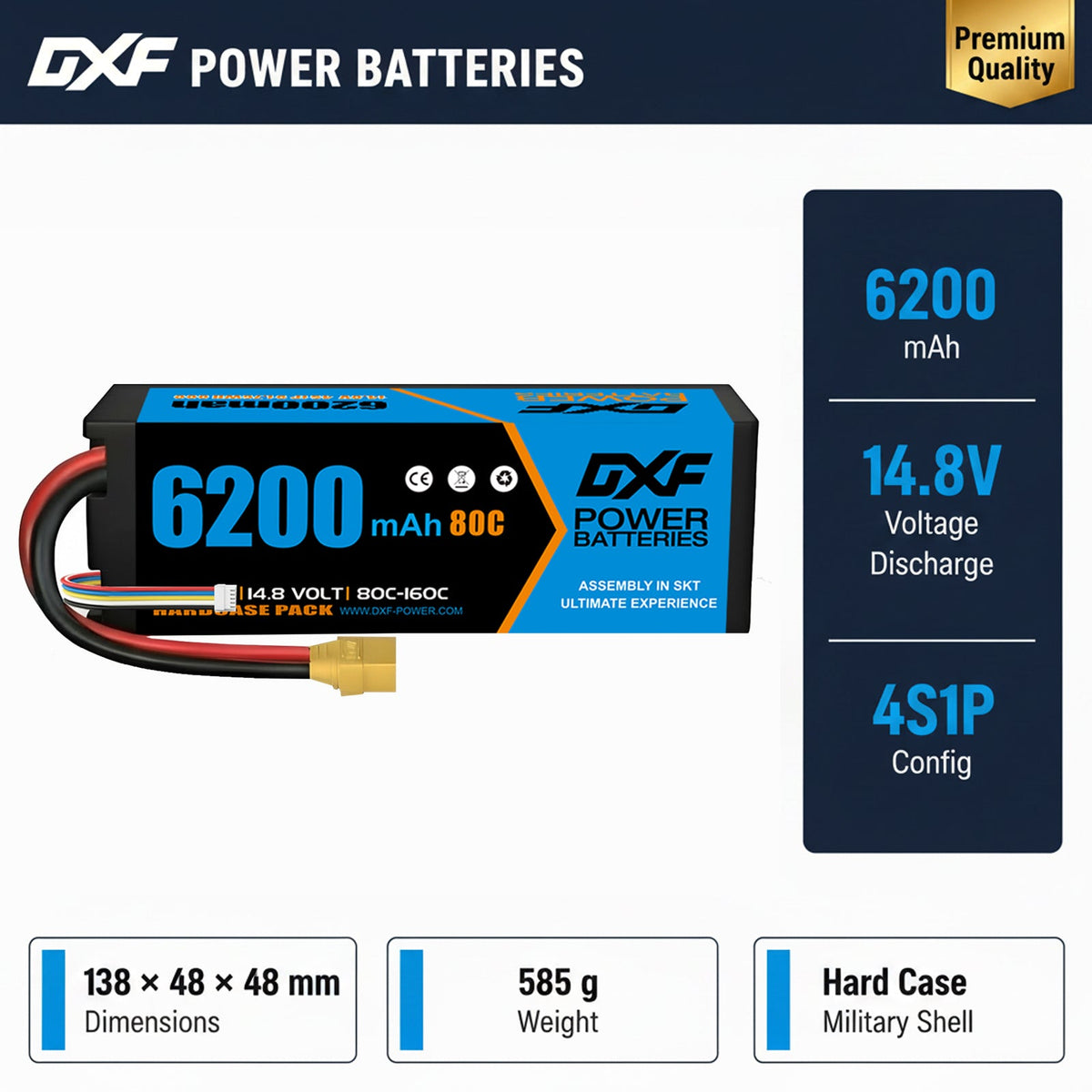 DXF 4S 14.8V 6200mAh 80C Graphene Hardcase LiPo Battery XT90 for 1/8 1/10 RC Buggy Truck Car Drone (1-6 Pack)