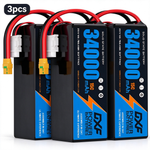 DXF 6S 23.1V 34000mAh 15C Soft Case LiPo Battery with 8AWG Wire for Toy Cars, Boats, UAVs & Drones (1-6 Pack)