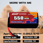 DXF LiPo Battery 4S 14.8V 550mAh 70C with PH2.0 / JST / XT30 / SM / XT60 / EC5 / XT90 for FPV Drone Whoop Micro Racing