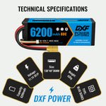 DXF 3S 11.1V 6200mAh 80C Graphene LiPo Hardcase Battery with 10AWG XT90 Plug for 1/8 1/10 RC Car Buggy Truck Boat Drone (1-6 Pack Available)