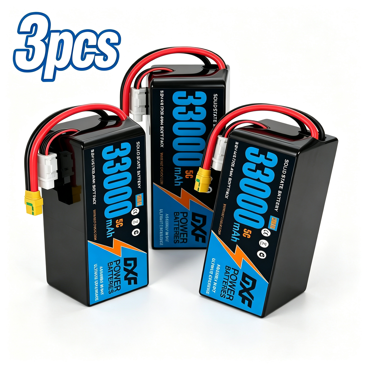 DXF SEMI-SOLID 14S 51.8V 33000mAh 5C Soft Case LiPo Battery with 8AWG Wire for Toy Cars, Boats, UAVs & Drones (1-6 Pack)