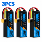 DXF 6S 22.2V 7000mAh 100C Softcase LiPo Battery with XT90 & 10AWG Wire for 1/8 RC Cars (1-6 Pack)