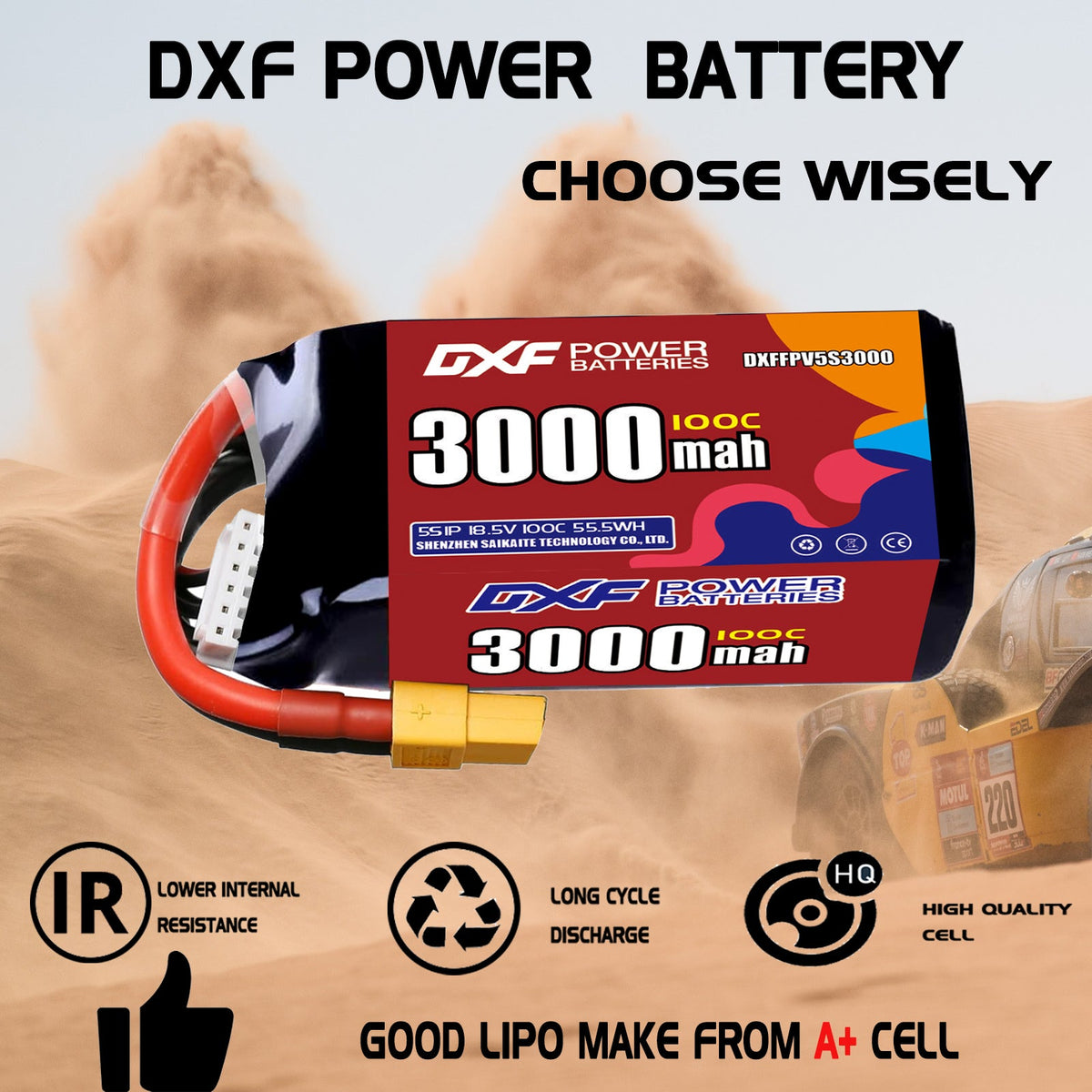 DXF 5S 18.5V 3000mAh 100C LiPo Battery for FPV Micro Drones (PH2.0 / JST / XT30 / SM / XT60 / EC5 / XT90 Options)