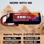 DXF LiPo Battery 2S HV 7.6V 300mAh 80C with PH2.0 / JST / XT30 / SM / XT60 / EC5 / XT90 for FPV Drone Whoop Micro Racing