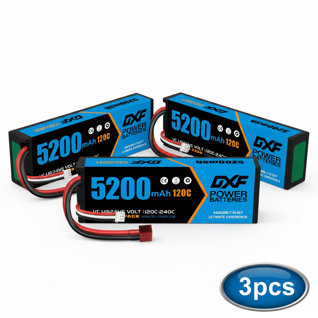 DXF 2S 7.4V 5200mAh 120C Graphene LiPo Hardcase Battery with 10AWG Deans T-Plug for RC Car Truck (1-6 Pack)