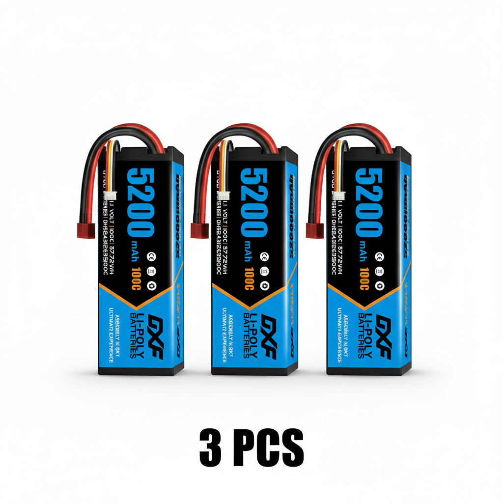 DXF 3S 11.1V 5200mAh 100C Hardcase LiPo Battery with 10AWG Deans for 1/8 1/10 RC Cars, Trucks, Buggies (2 Pack Available)