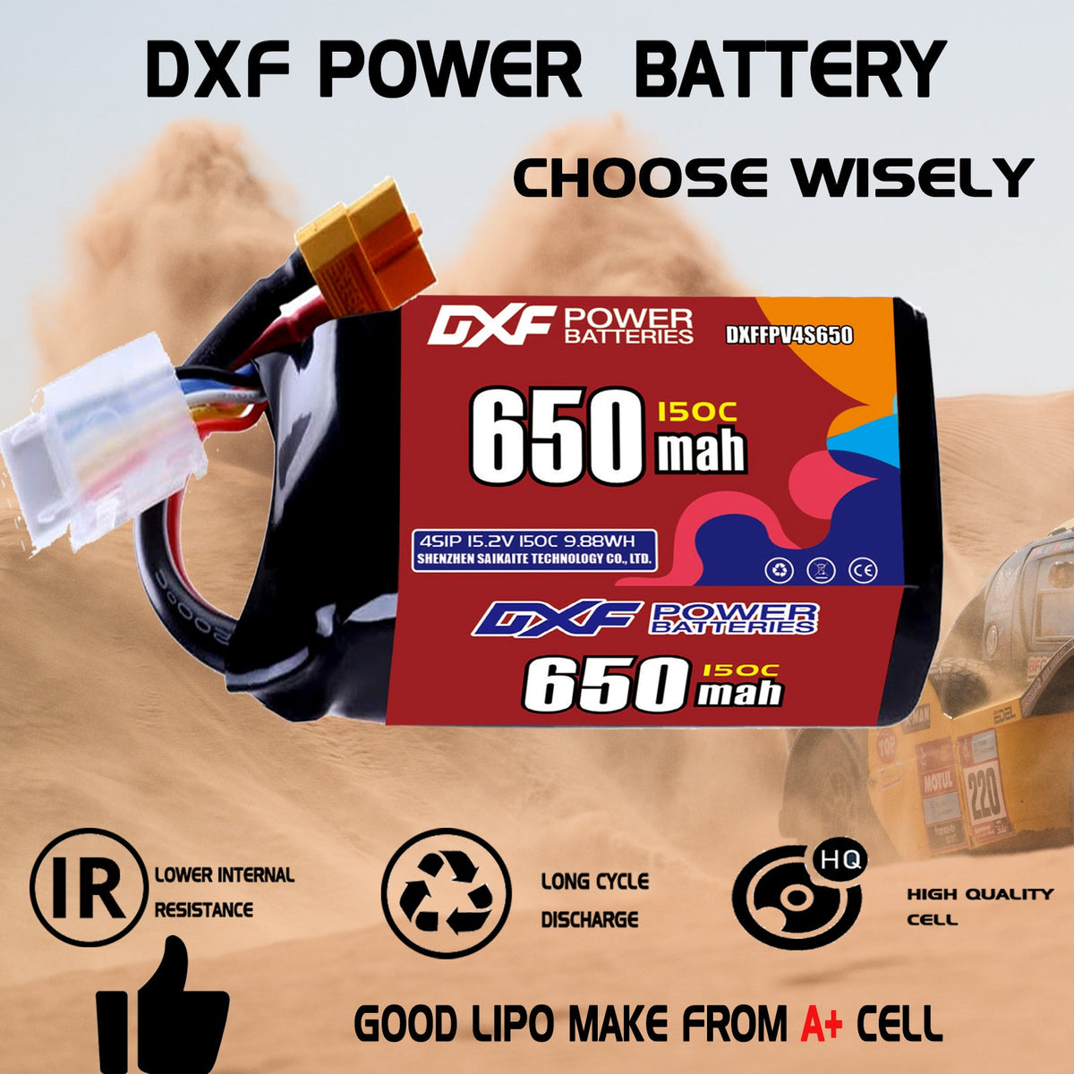 DXF 4S 15.2V 650mAh 150C LiPo Battery for FPV Micro Drones (PH2.0 / JST / XT30 / SM / XT60 / EC5 / XT90 Options)