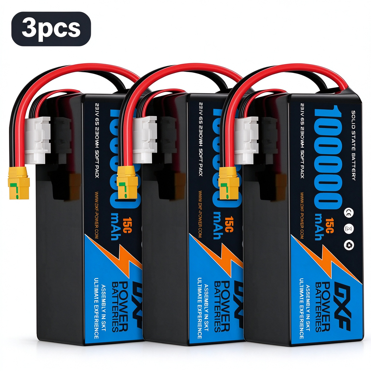 DXF 6S 23.1V 100000mAh 15C Soft Case LiHV Battery with 8AWG Wire for Toy Cars, Boats, UAVs & Drones (1-6 Pack)