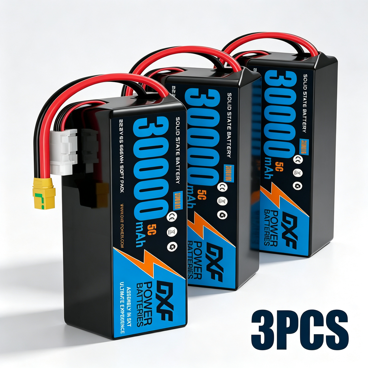DXF SEMI-SOLID 6S 22.2V 30000mAh 5C Soft Case LiPo Battery with 8AWG Wire for UAVs & Drones (1-6 Pack)