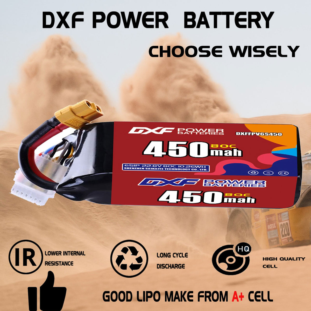 DXF LiPo Battery 6S HV 22.8V 450mAh 80C with PH2.0 / JST / XT30 / SM / XT60 / EC5 / XT90 for FPV Drone Whoop Micro Racing