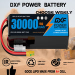 DXF 6S 23.1V 30000mAh 15C Soft Case LiPo Battery with 8AWG Wire for Toy Cars, Boats, UAVs & Drones (1-6 Pack)