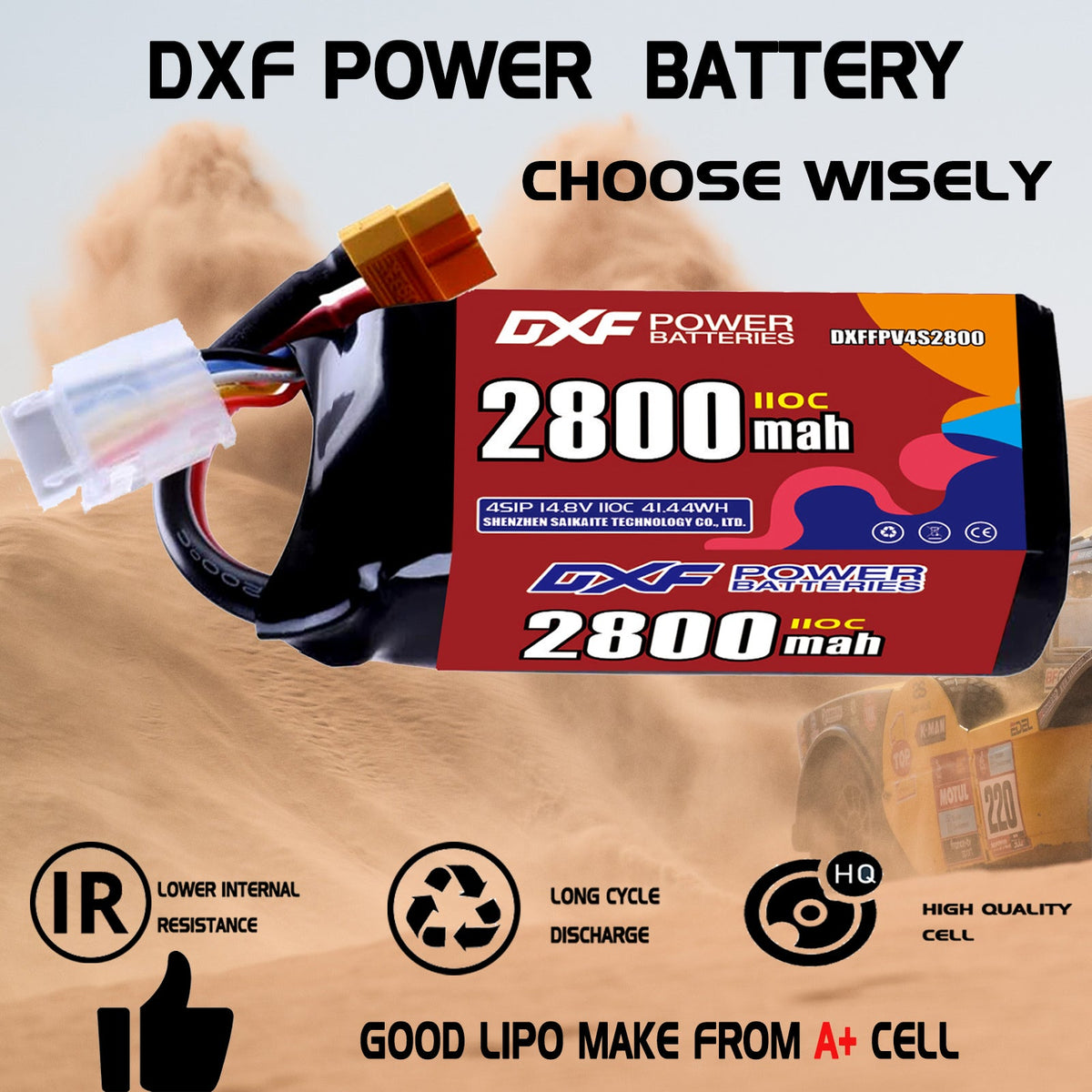 DXF LiPo Battery 4S 14.8V 2800mAh 110C with PH2.0 / JST / XT30 / SM / XT60 / EC5 / XT90 for FPV Drone Whoop Micro Racing