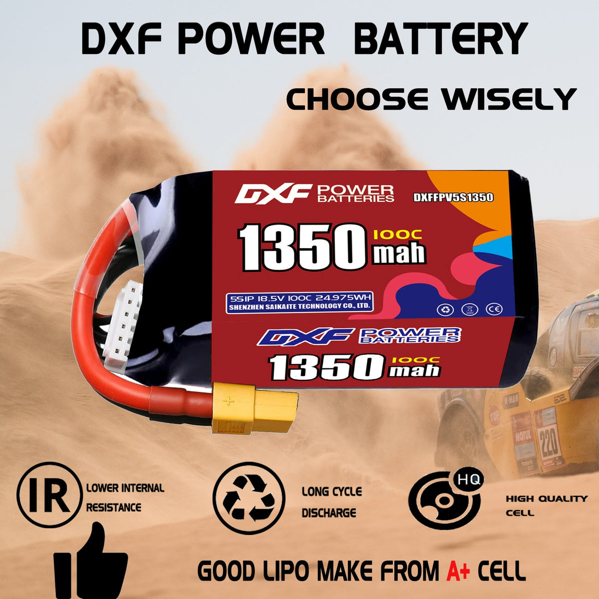 DXF 5S 18.5V 1350mAh 100C LiPo Battery for FPV Micro Drones (PH2.0 / JST / XT30 / SM / XT60 / EC5 / XT90 Options)
