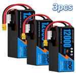 DXF 6S 22.2V 12000mAh 15C Soft Case LiPo Battery with 8AWG Wire for Toy Cars, Boats, UAVs & Drones (1-6 Pack)