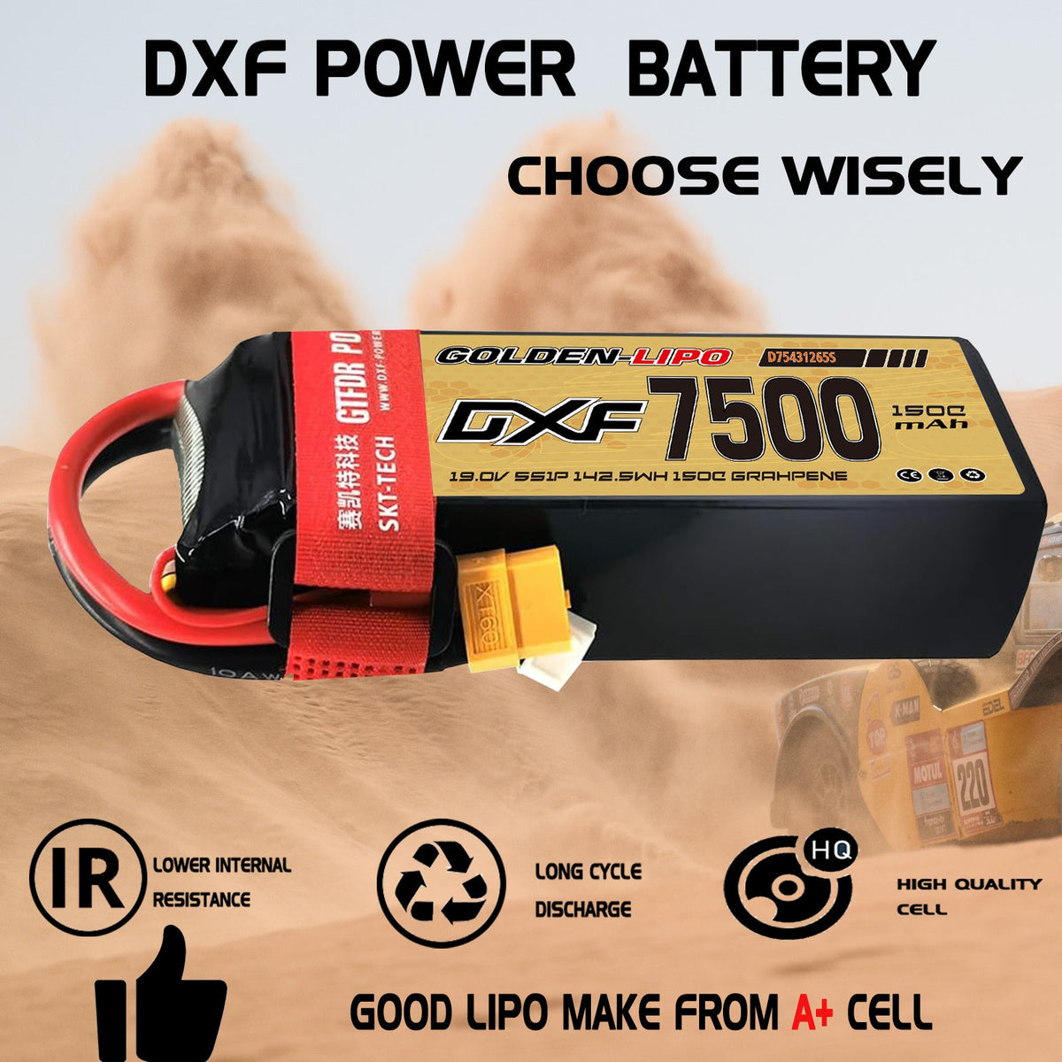 DXF Lipo Battery 5S HV 19.0V 7500mAh 150C GoldSeries Graphene Softcase with EC5 / T / TRX / XT60 / XT90 / XT150 / Q8s Plug for RC 1/8 1/10 Buggy Truck Car Off-Road Drone