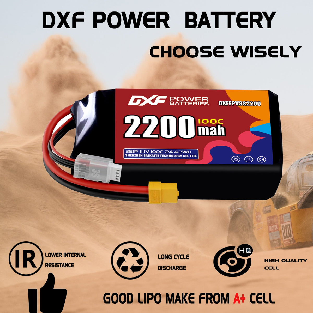 DXF 3S 11.1V 2200mAh 100C LiPo Battery for FPV Micro Drones (PH2.0 / JST / XT30 / SM / XT60 / EC5 / XT90 Options)